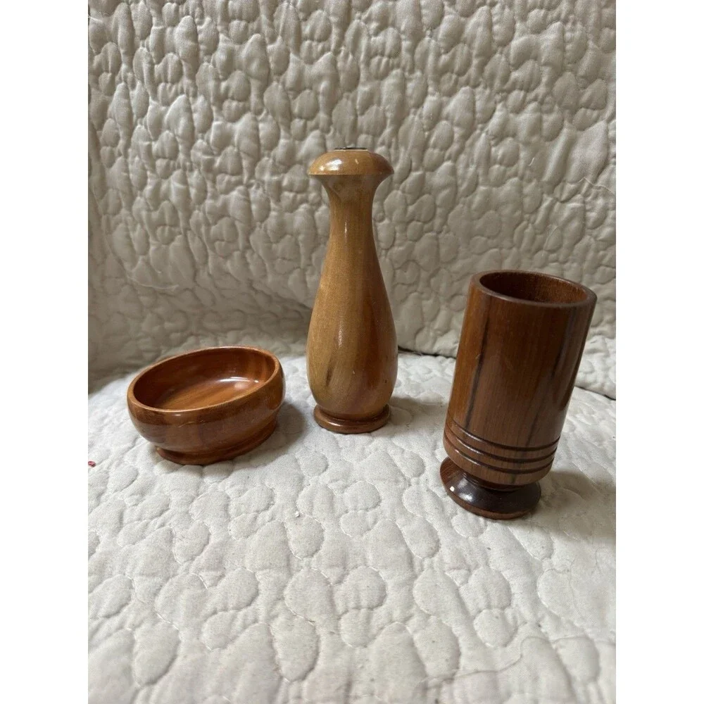 Vintage Oregon Myrtlewood & Western Juniper Wood Decor Lot Vase Bowl Holder